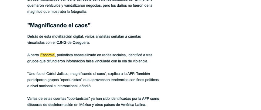 Captura de la nota de AFP (vía France 24)