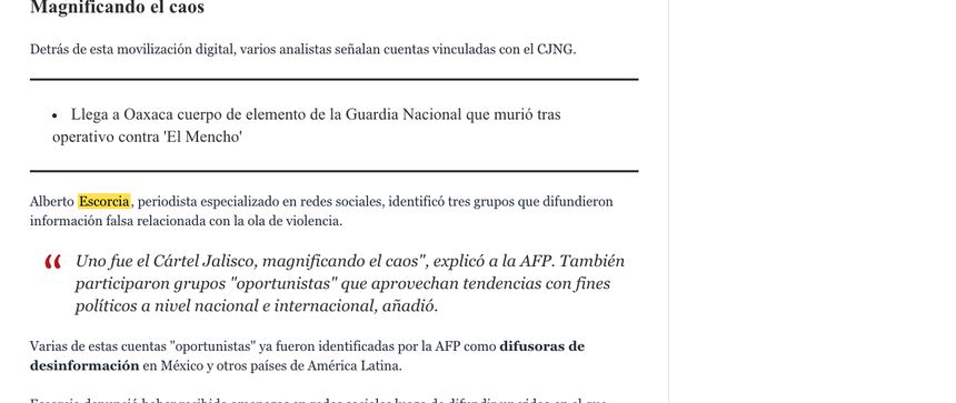 Captura de la nota de AFP (vía Excélsior)