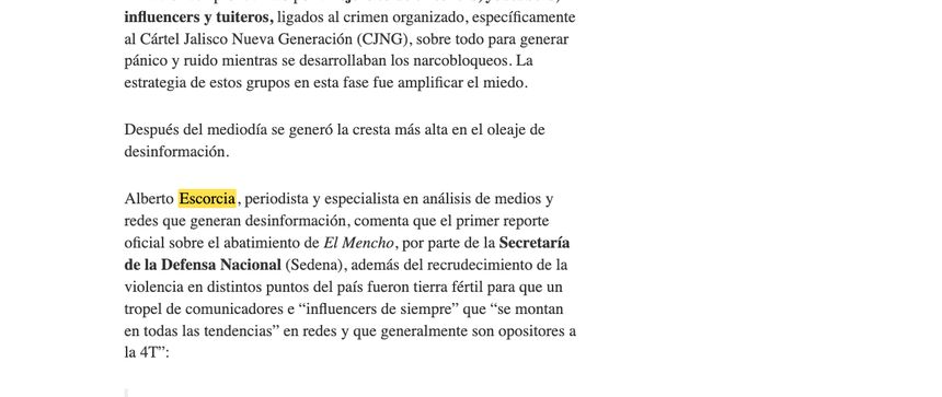 Captura de la nota de Milenio